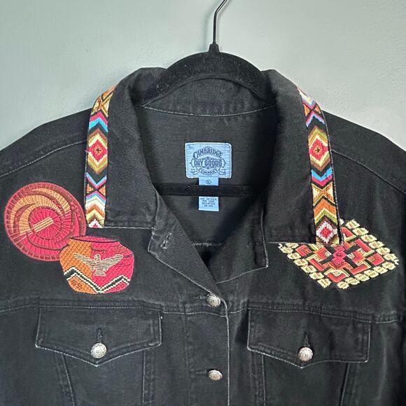 Western Denim Vest Embroidered Aztec Kachina Black XL Cambridge Goods Oversized - Picture 3 of 9
